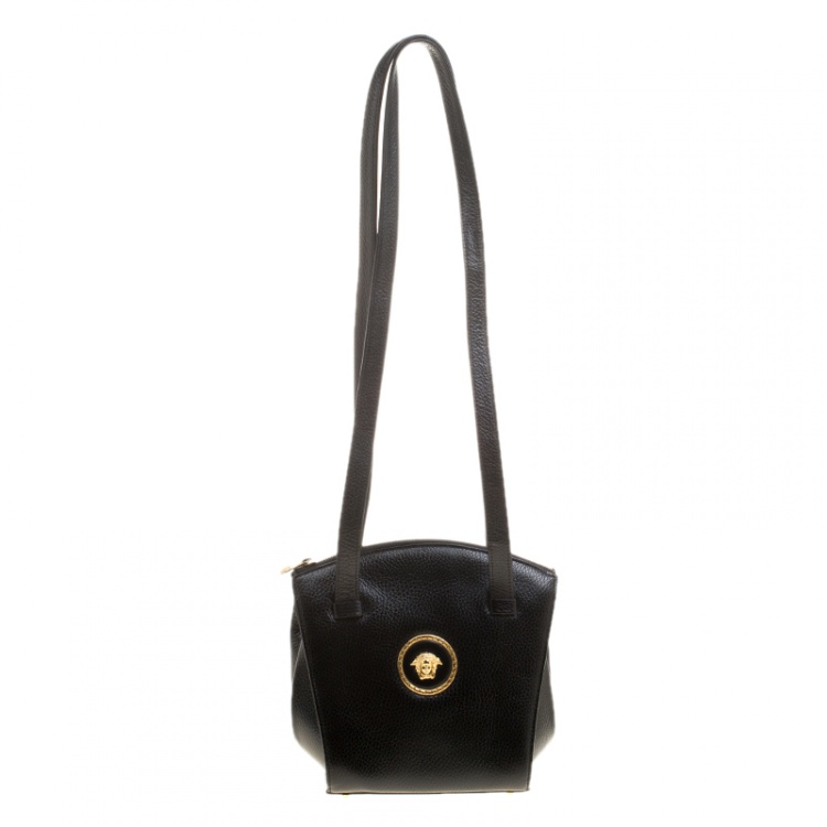 مملوكة مسبقًا Versace Black Leather Medusa Shoulder Bag 