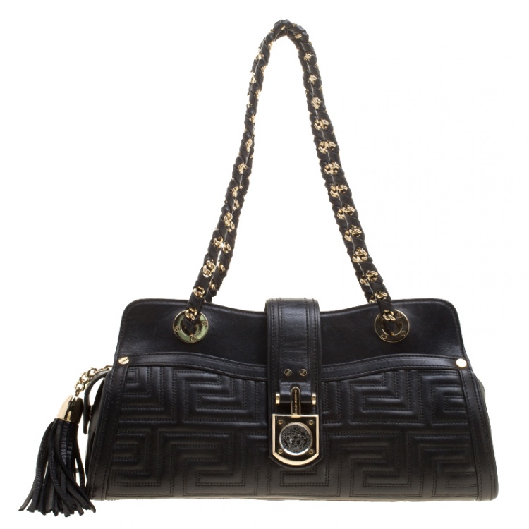 Pre Owned Versace Black Quilted Leather Shoulder Bag