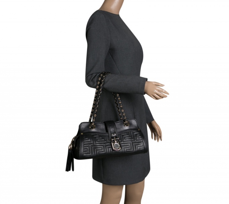 Pre Owned Versace Black Quilted Leather Shoulder Bag