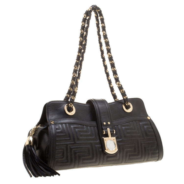 Pre Owned Versace Black Quilted Leather Shoulder Bag