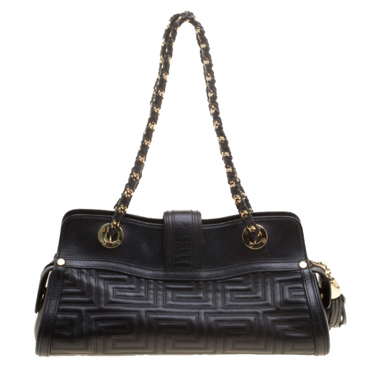 Pre Owned Versace Black Quilted Leather Shoulder Bag