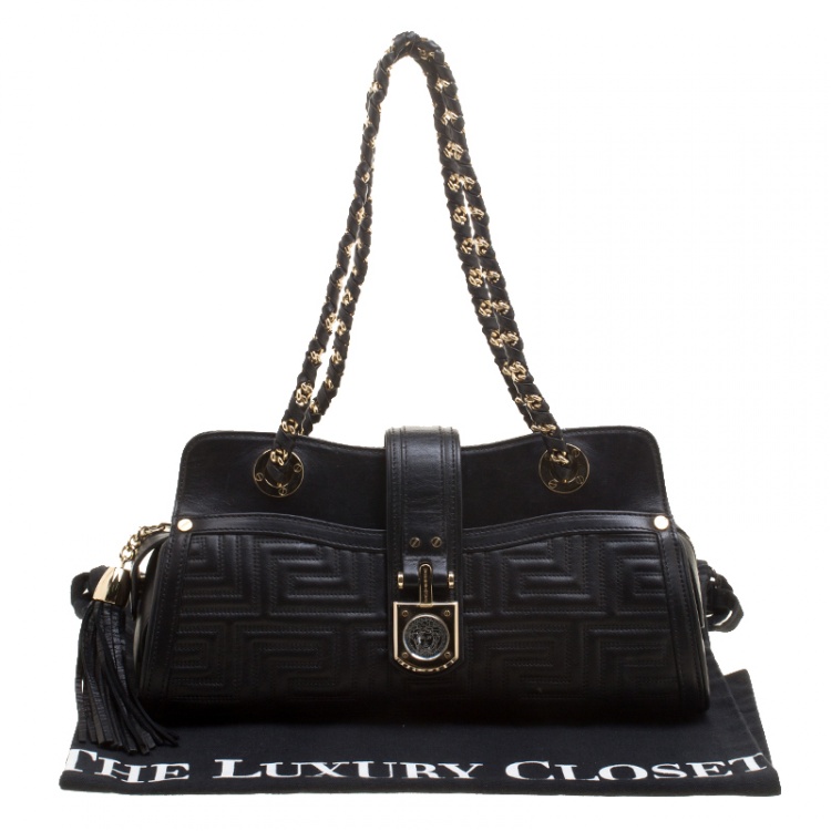 Pre Owned Versace Black Quilted Leather Shoulder Bag