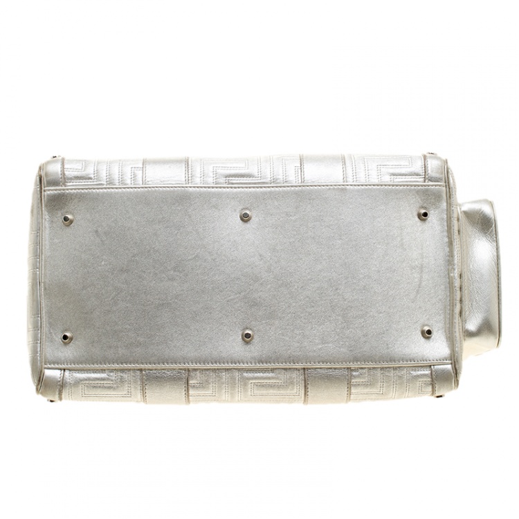 Pre Owned Versace Silver Quilted Patent Leather Snap Out Of It Satchel