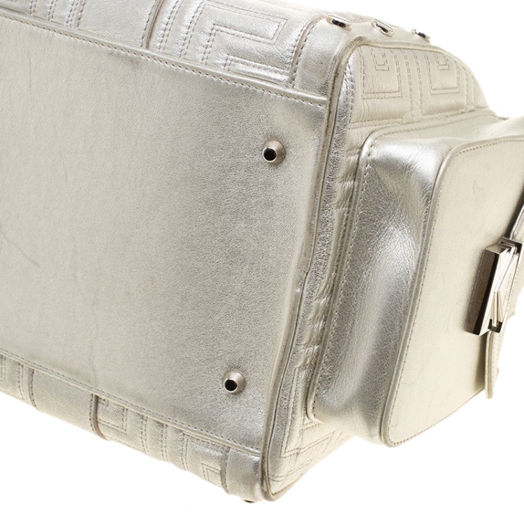 Pre Owned Versace Silver Quilted Patent Leather Snap Out Of It Satchel