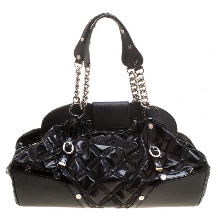 Pre Owned Versace Black Patent Leather Chain Link Satchel  