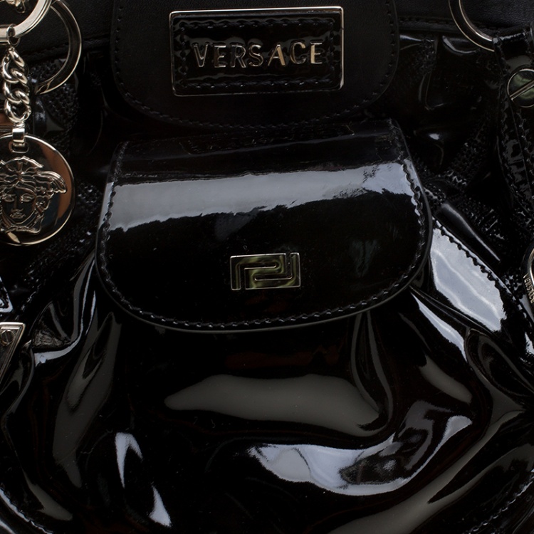 Pre Owned Versace Black Patent Leather Chain Link Satchel  