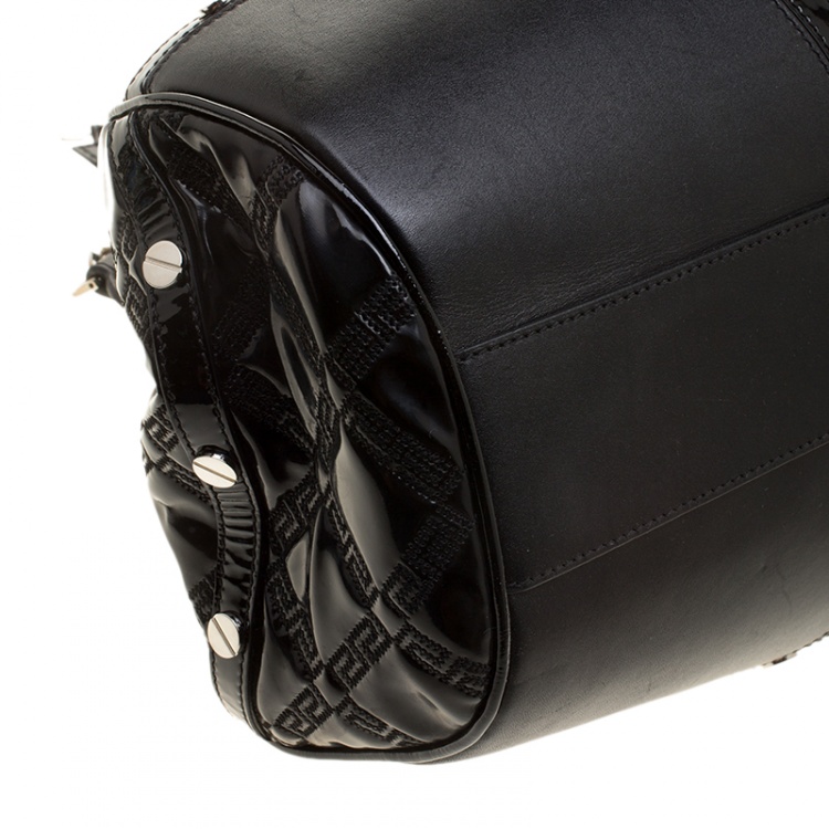 Pre Owned Versace Black Patent Leather Chain Link Satchel  