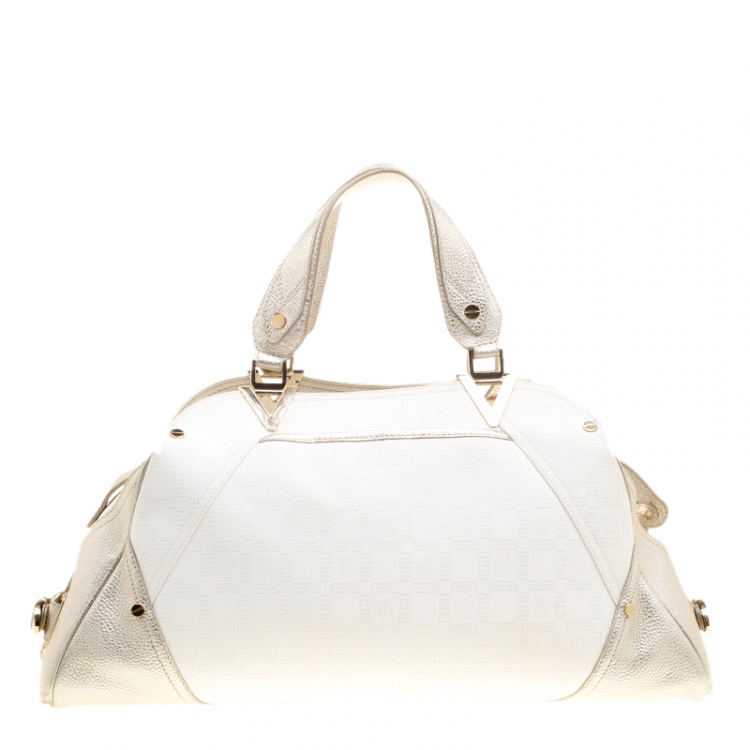 Pre Owned Versace White/Light Gold Canvas and Leather Satchel 