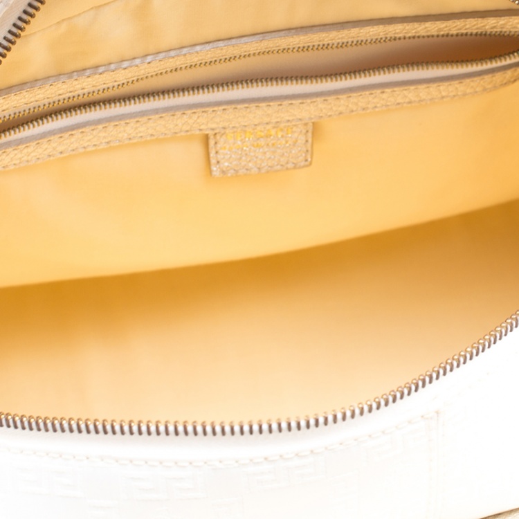Pre Owned Versace White/Light Gold Canvas and Leather Satchel 