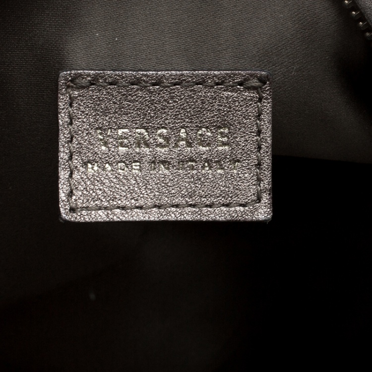 Pre Owned Versace Metallic Grey Leather Hobo