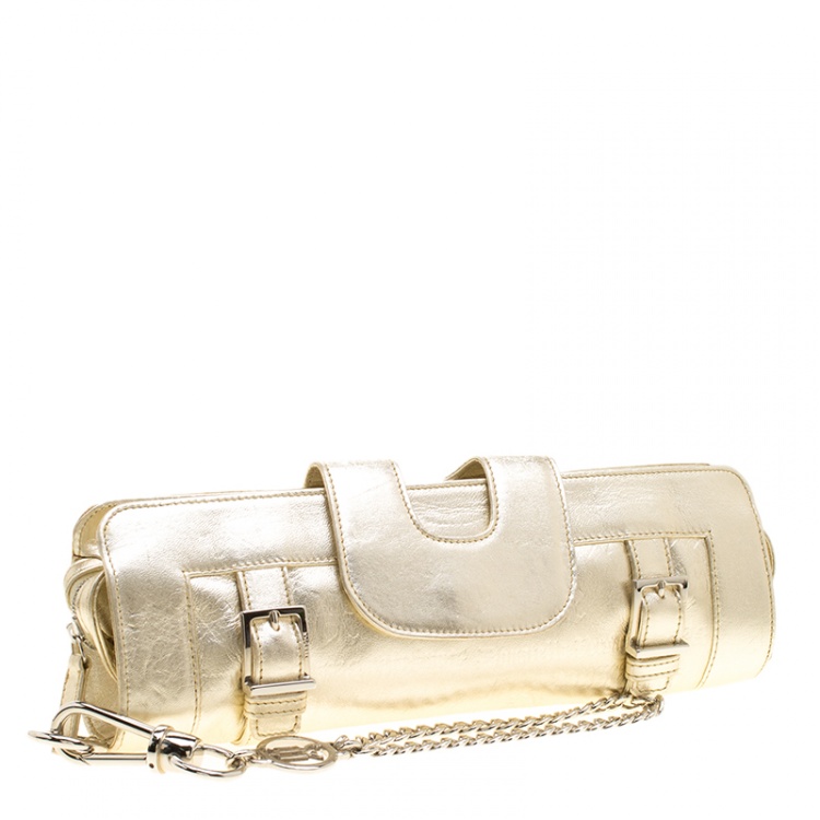 مملوكة مسبقًا Versace Light Gold Leather Clutch 