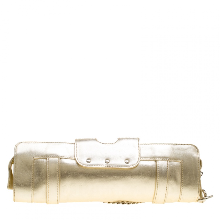 مملوكة مسبقًا Versace Light Gold Leather Clutch 