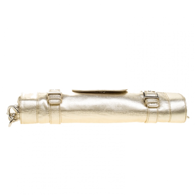 مملوكة مسبقًا Versace Light Gold Leather Clutch 