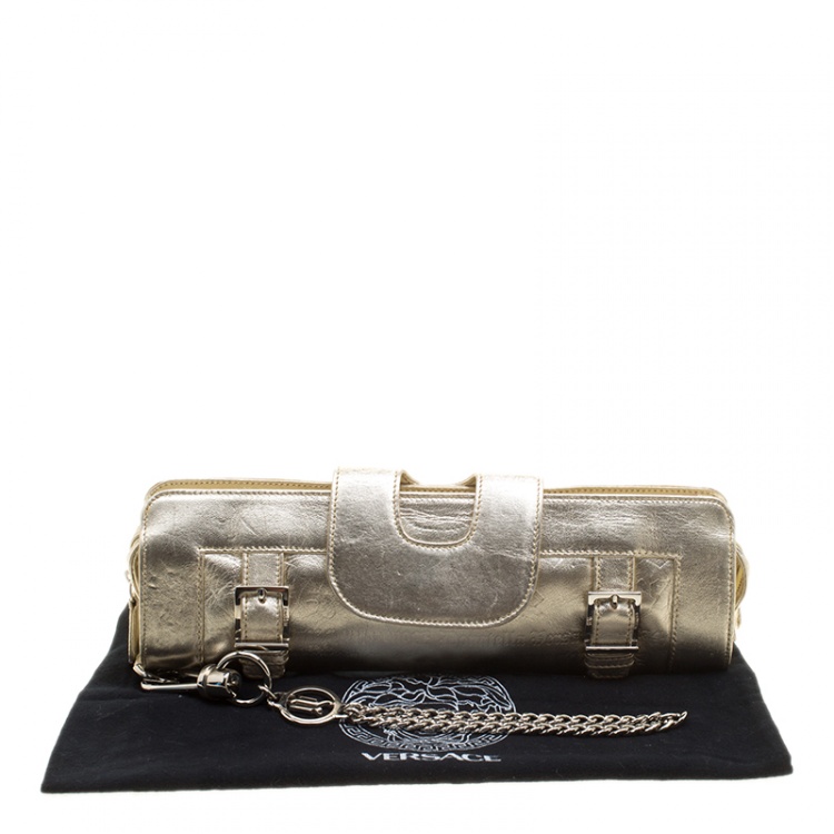 مملوكة مسبقًا Versace Light Gold Leather Clutch 
