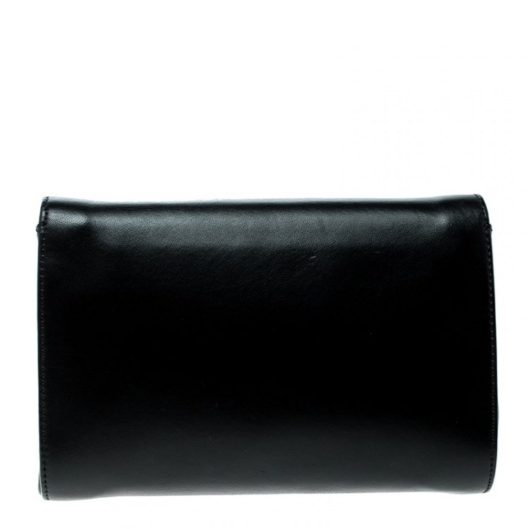 Pre Owned Versace Black Leather Evening Palazzo Chain Clutch 