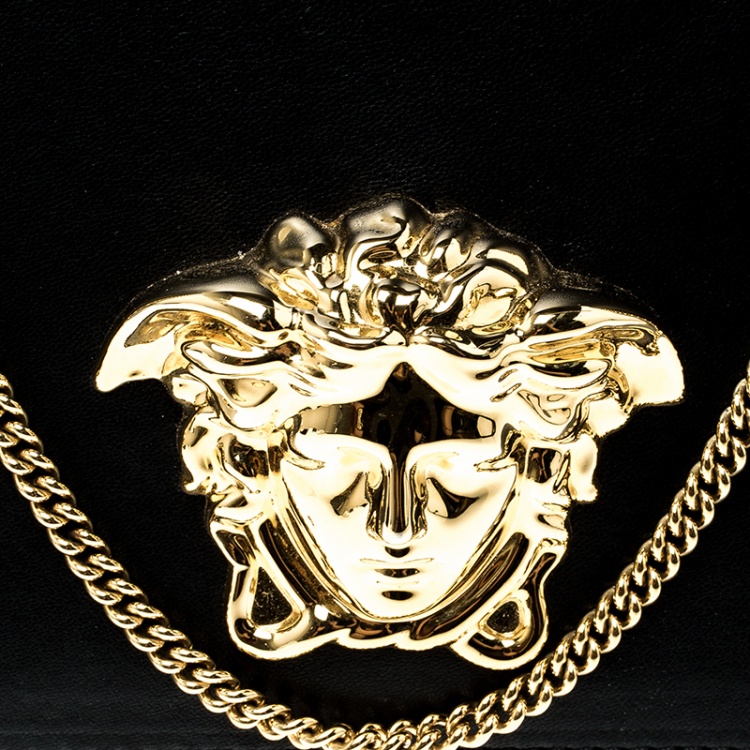 Pre Owned Versace Black Leather Evening Palazzo Chain Clutch 