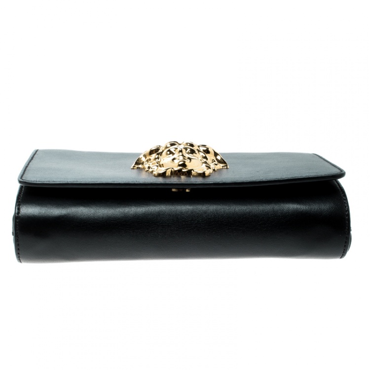 Pre Owned Versace Black Leather Evening Palazzo Chain Clutch 