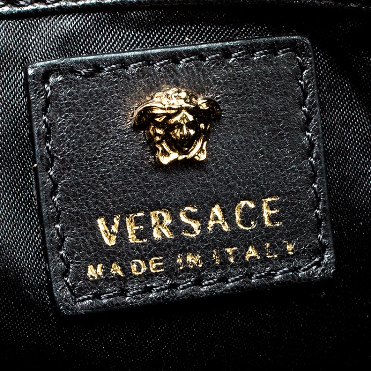 Pre Owned Versace Black Leather Evening Palazzo Chain Clutch 