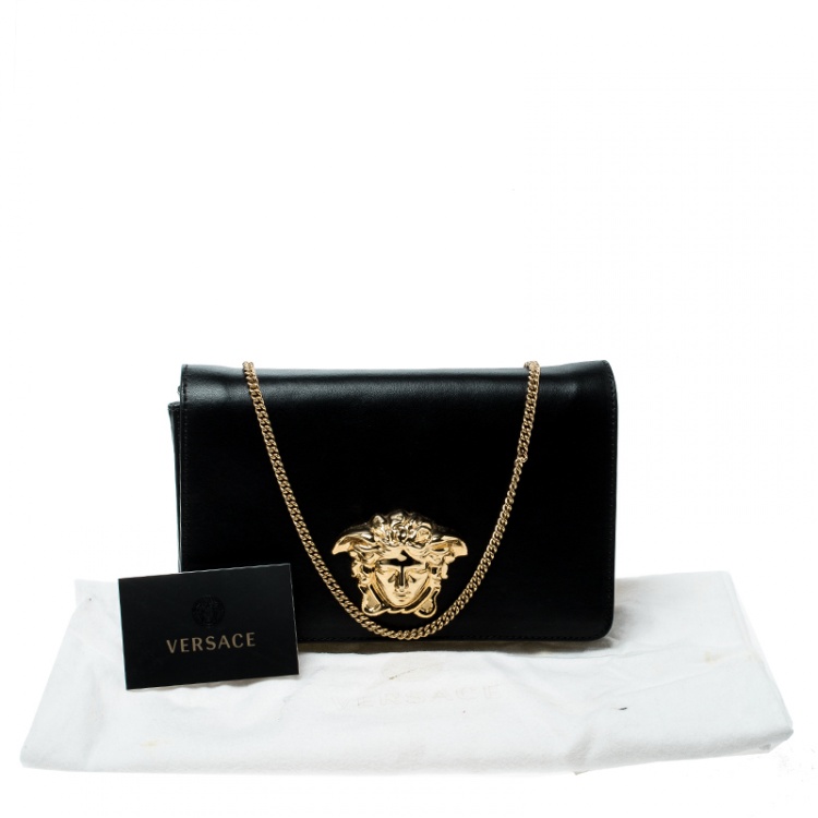 Pre Owned Versace Black Leather Evening Palazzo Chain Clutch 