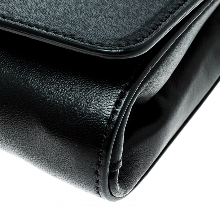 Pre Owned Versace Black Leather Evening Palazzo Chain Clutch 