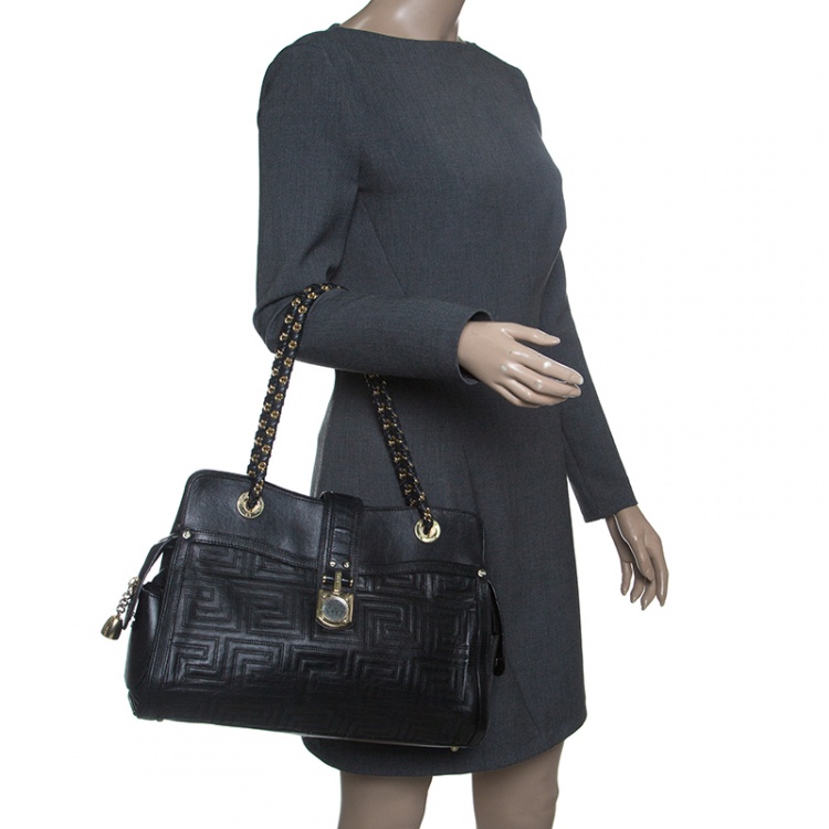 Pre Owned Versace Black Quilted Leather Tote