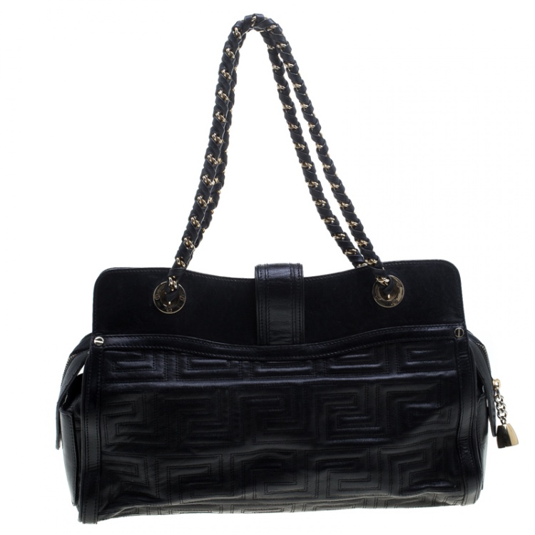 Pre Owned Versace Black Quilted Leather Tote