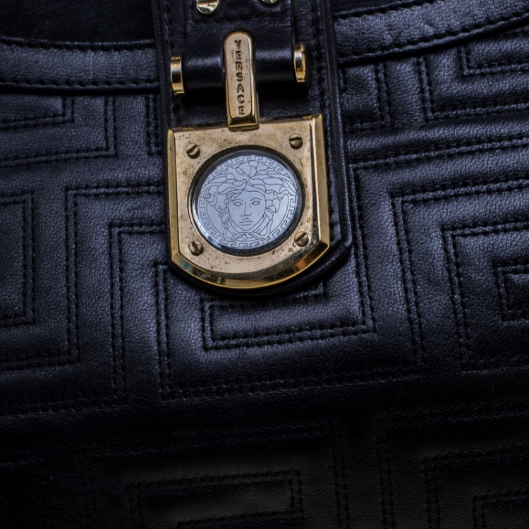 Pre Owned Versace Black Quilted Leather Tote