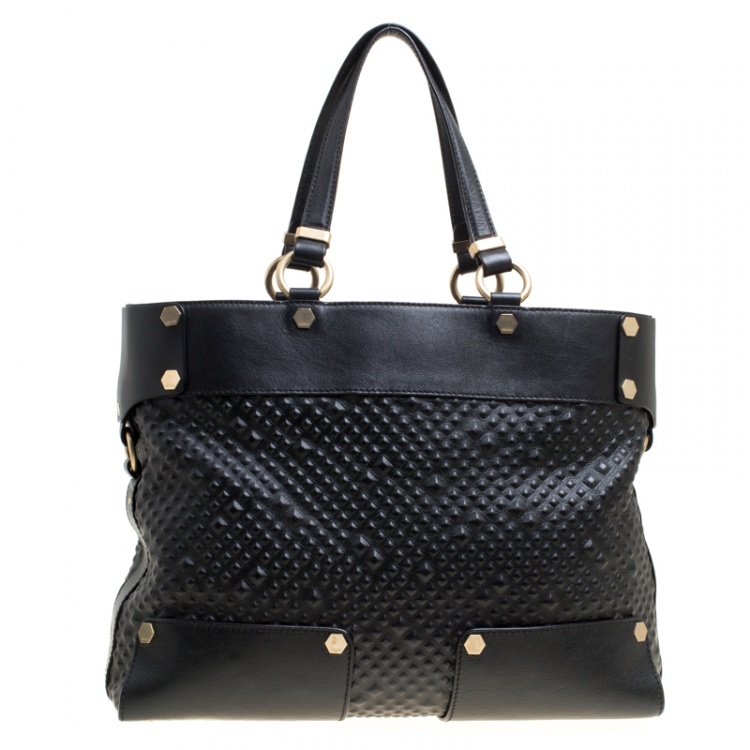 Pre Owned Versace Black Textured Leather Medusa Tote