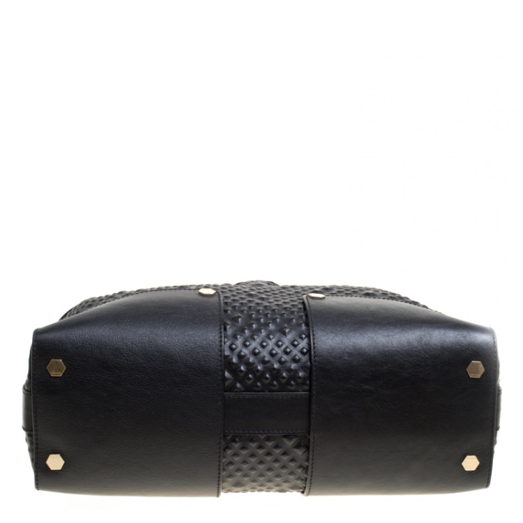 Pre Owned Versace Black Textured Leather Medusa Tote