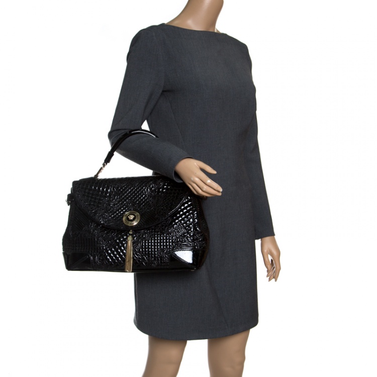 Pre Owned Versace Black Patent Leather Altea Top Handle Bag