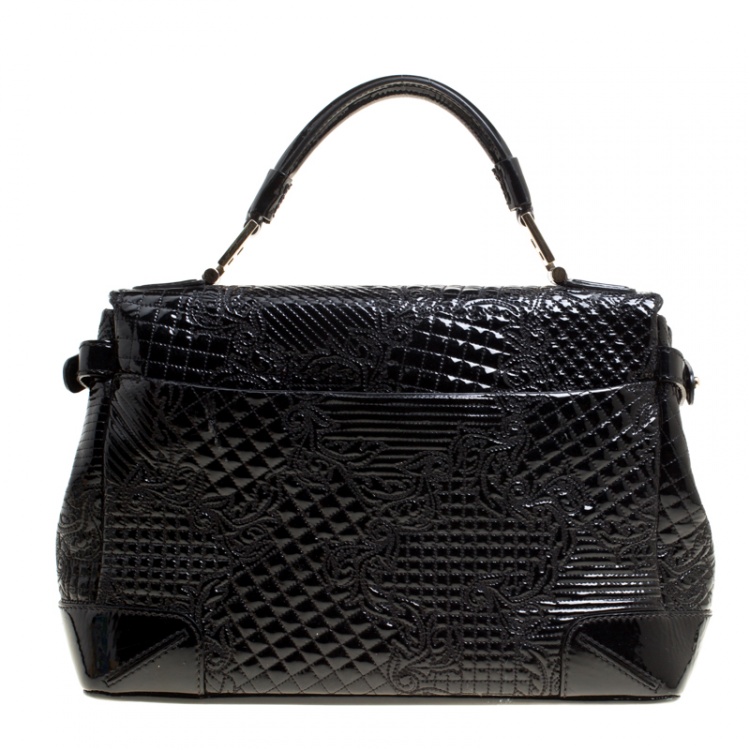 Pre Owned Versace Black Patent Leather Altea Top Handle Bag
