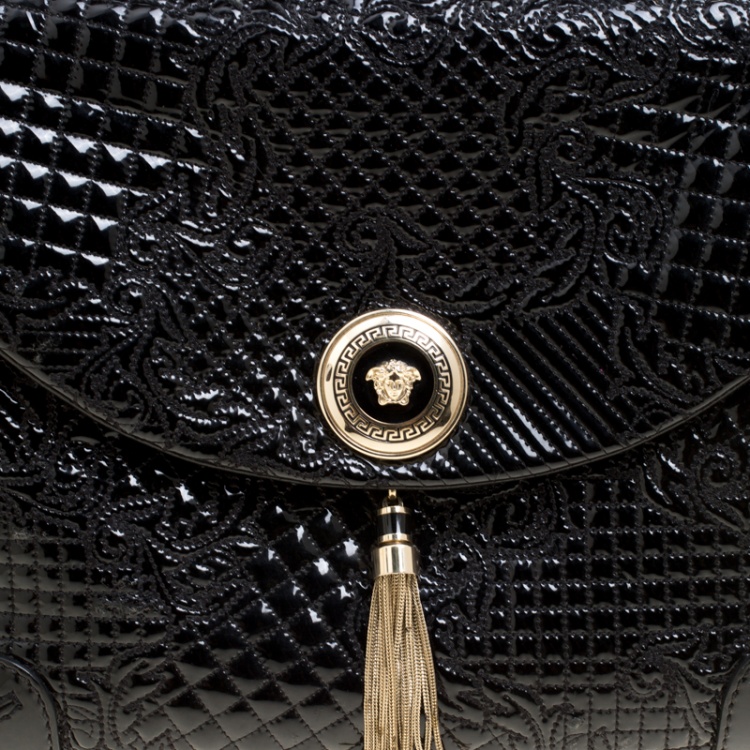 Pre Owned Versace Black Patent Leather Altea Top Handle Bag