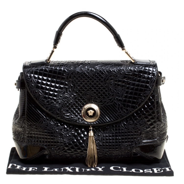 Pre Owned Versace Black Patent Leather Altea Top Handle Bag