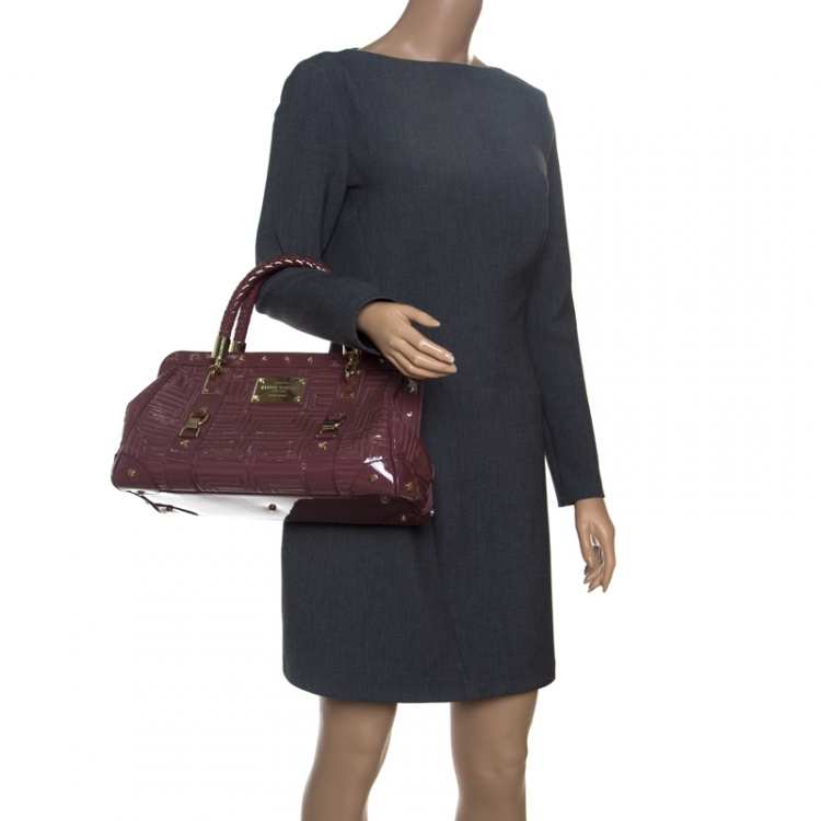 Pre Owned Versace Dark Beige Quilted Patent Leather Snap Out of It Satchel 