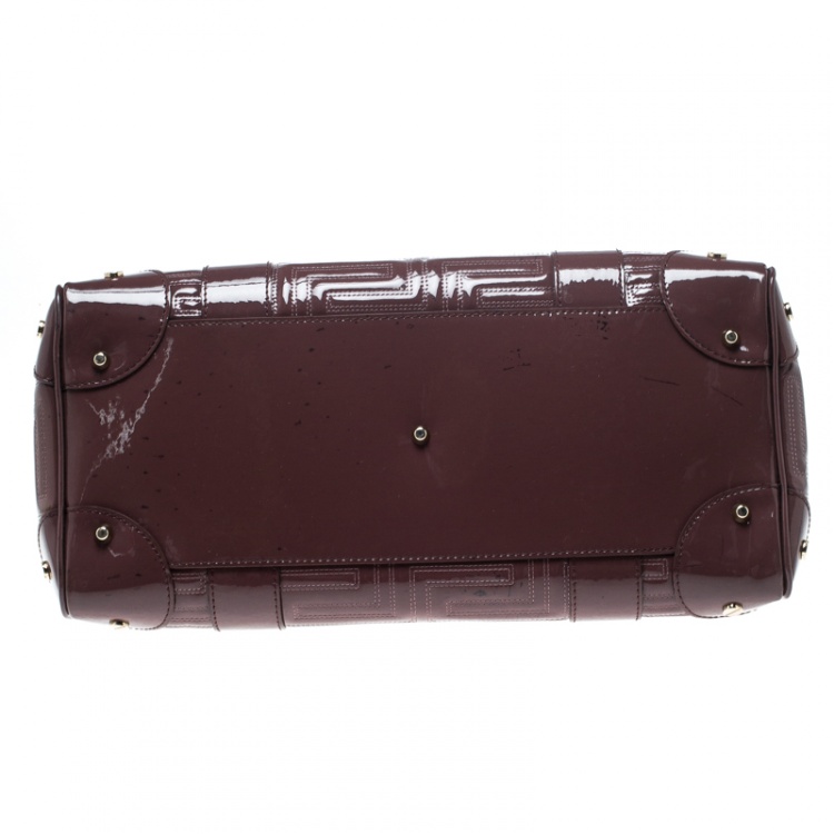 Pre Owned Versace Dark Beige Quilted Patent Leather Snap Out of It Satchel 