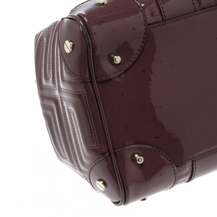 Pre Owned Versace Dark Beige Quilted Patent Leather Snap Out of It Satchel 