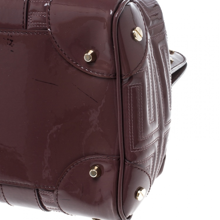 Pre Owned Versace Dark Beige Quilted Patent Leather Snap Out of It Satchel 