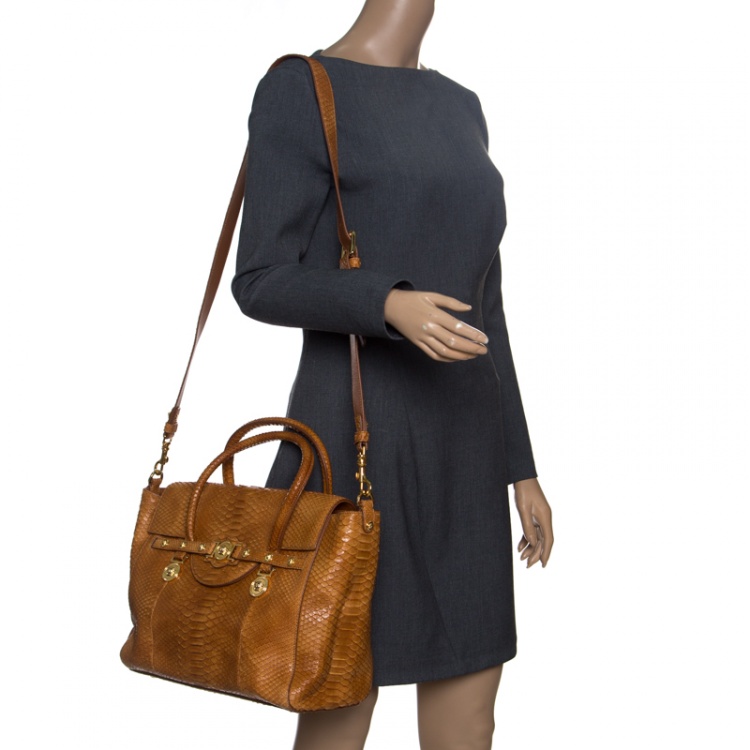 Pre Owned Versace Brown Python Medusa Satchel