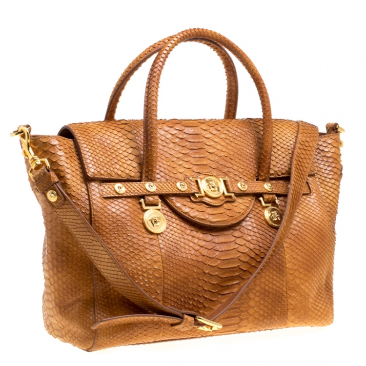 Pre Owned Versace Brown Python Medusa Satchel