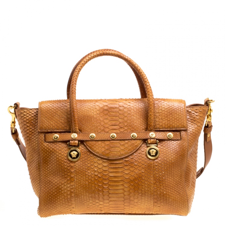 Pre Owned Versace Brown Python Medusa Satchel
