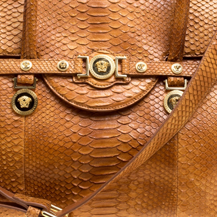 Pre Owned Versace Brown Python Medusa Satchel
