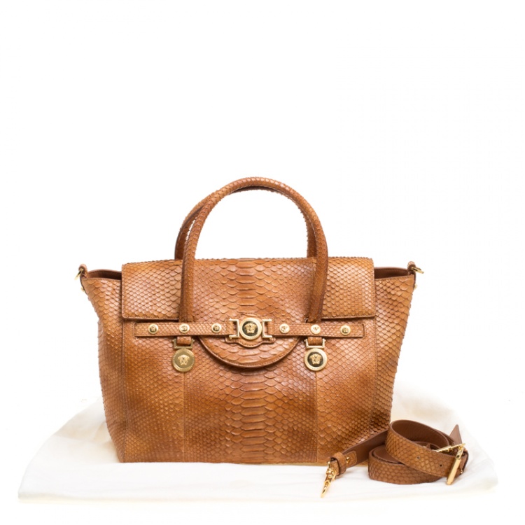 Pre Owned Versace Brown Python Medusa Satchel