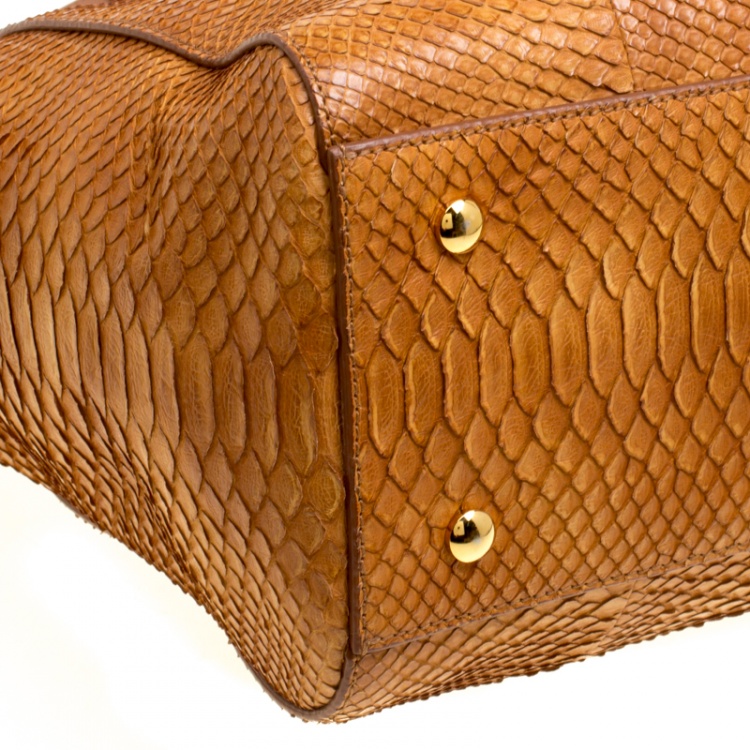 Pre Owned Versace Brown Python Medusa Satchel