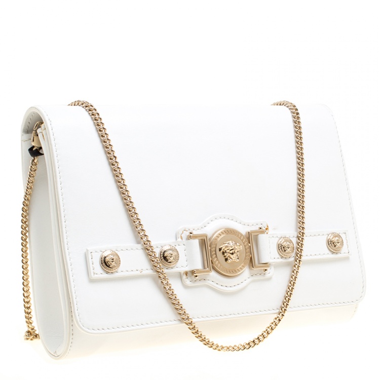 Pre Owned Versace White Leather Chain Clutch Bag