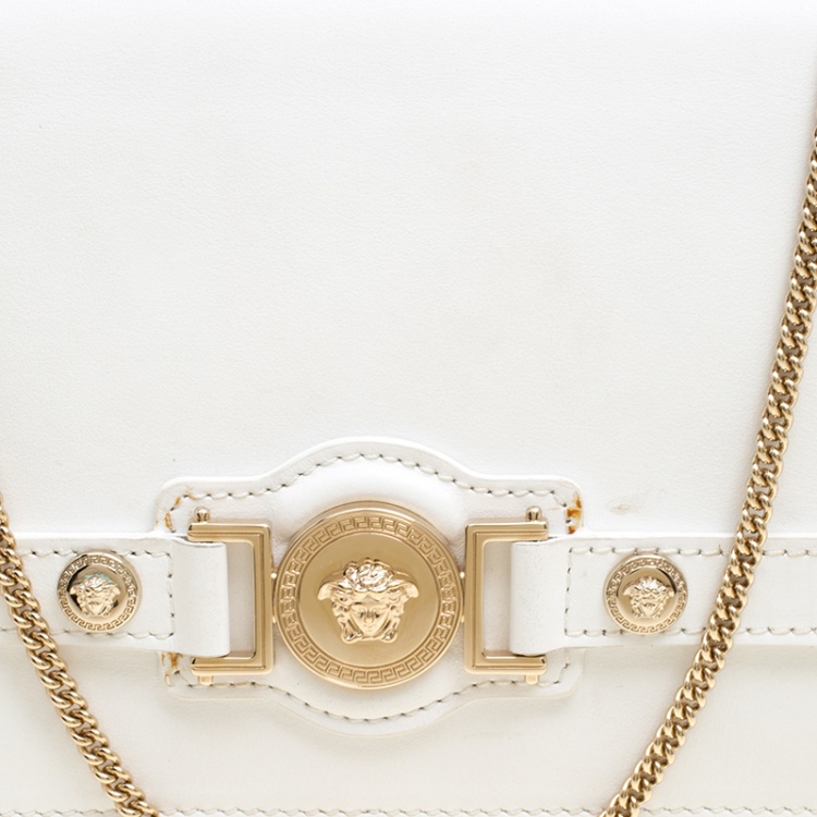 Pre Owned Versace White Leather Chain Clutch Bag