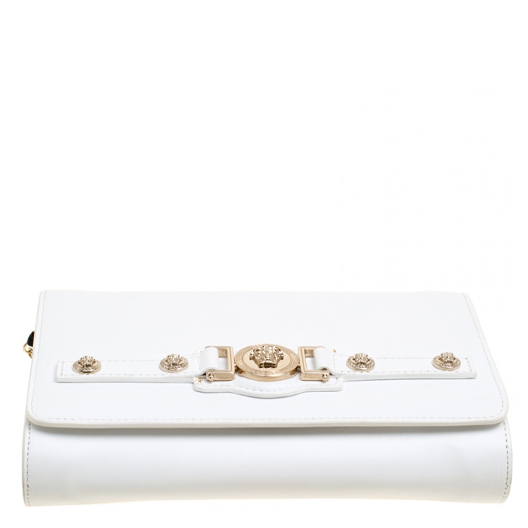 Pre Owned Versace White Leather Chain Clutch Bag