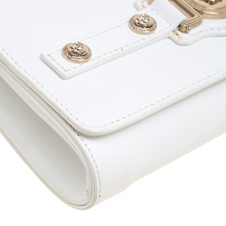 Pre Owned Versace White Leather Chain Clutch Bag