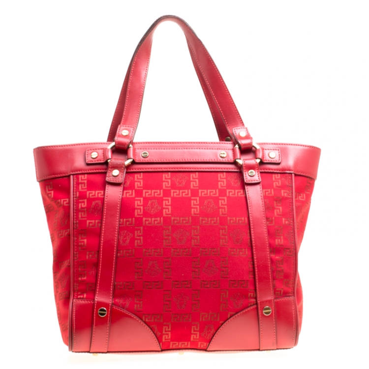 Pre Owned Versace Red Signature Fabric and Leather Tote