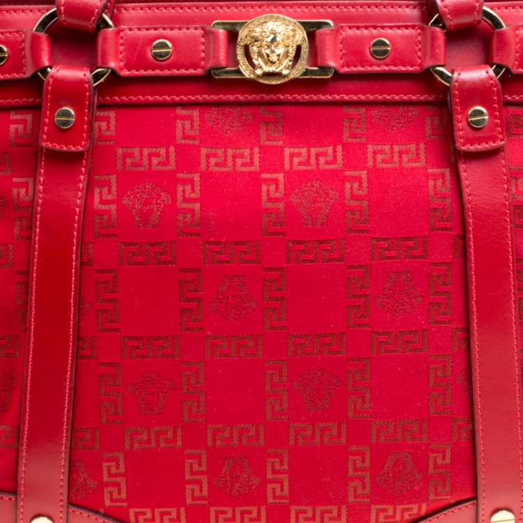 Pre Owned Versace Red Signature Fabric and Leather Tote