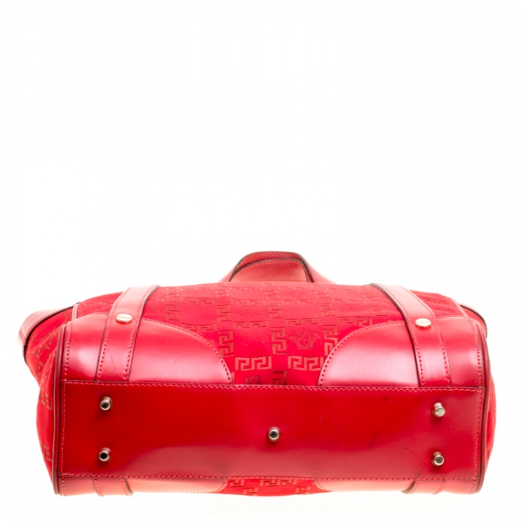 Pre Owned Versace Red Signature Fabric and Leather Tote